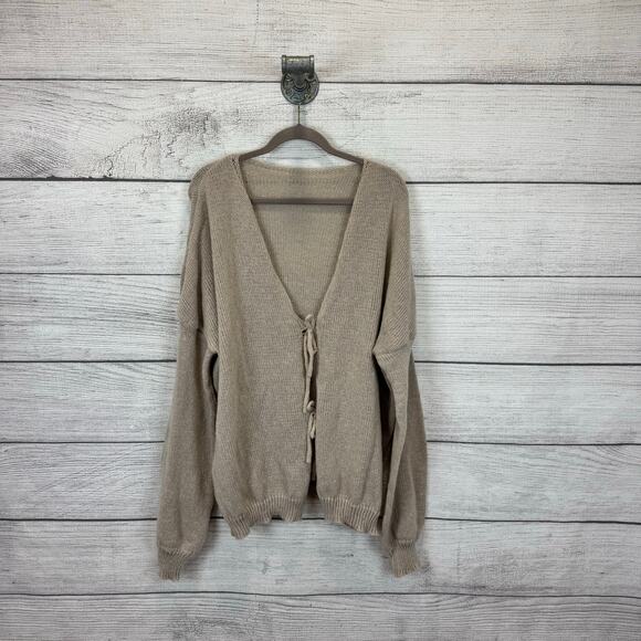 SHEIN Sweaters - Shein Plus Size Cream Taupe Lightweight Knit Tie Front Sweater Size 5XL(22)